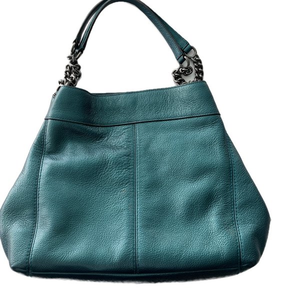 Coach Pebbled Leather Lexy Chained Shoulder Bag In Metallic Teal F22209 - NWOT - Picture 6 of 9